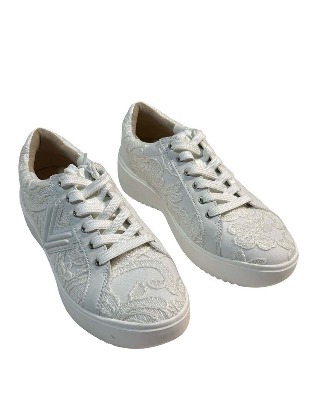 Vionic Kearny Lace Up Shoes Women Sz 7 White Lace Floral Platform Comfort Summer